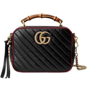 GUCCI Small GG Marmont Bamboo Top Handle Shoulder Bag Black